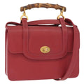 Gucci Vintage Bamboo Handle Bag Leather Red Leather Handbag (Pre-Owned)