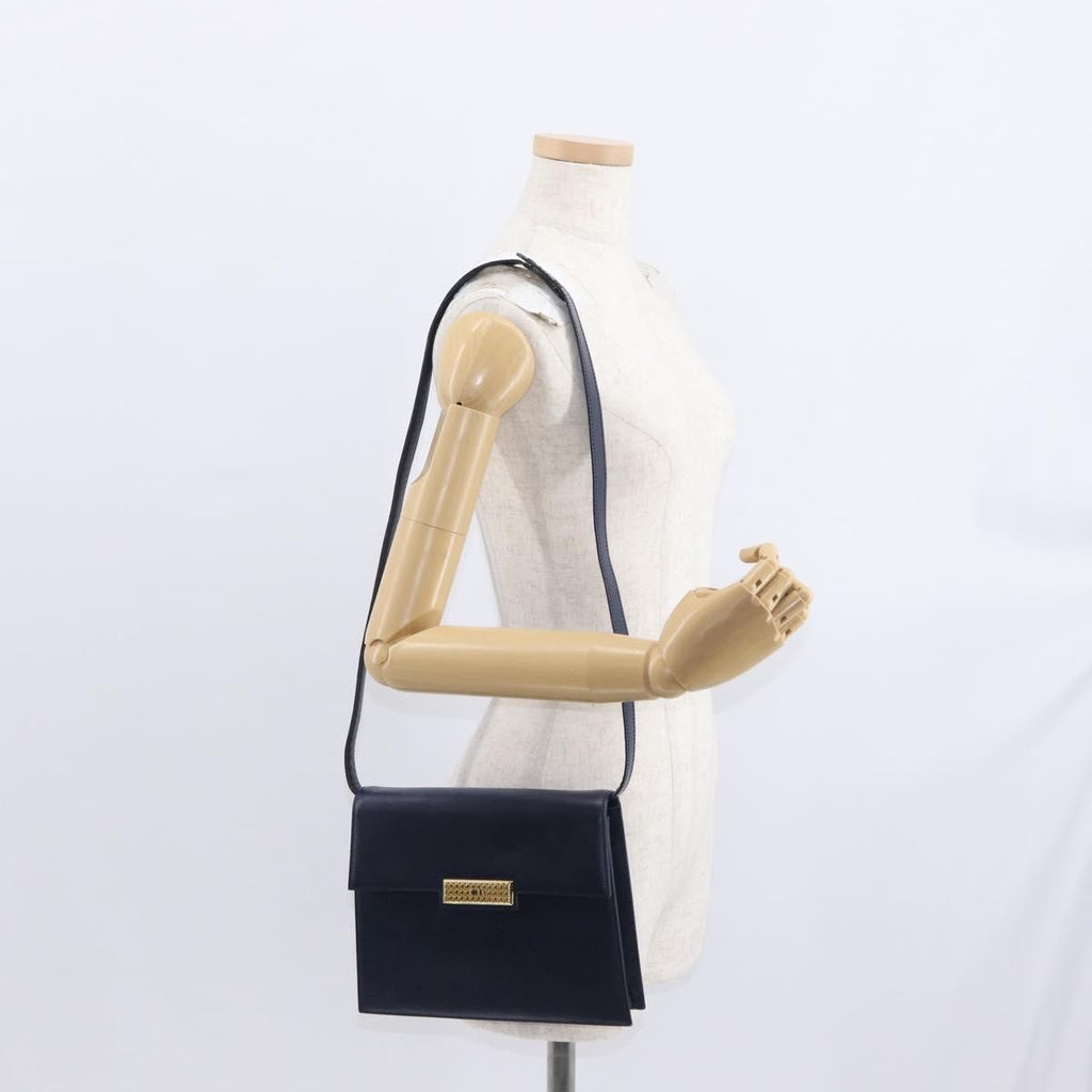 Christian Dior Vintage Cd Flap Shoulder Bag Leather Navy Leather Shoulder Bag Bag (Pre-Owned)
