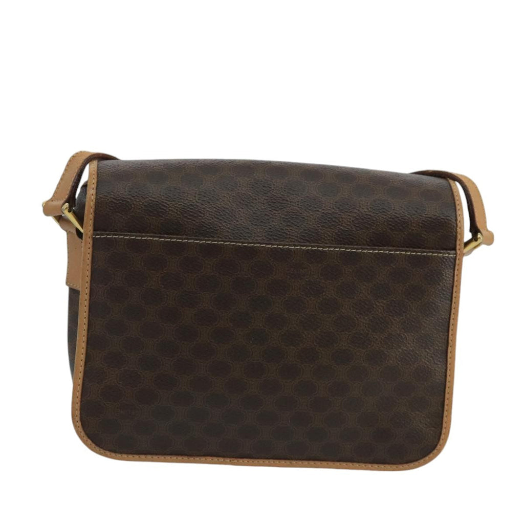 Celine Vintage Macadam Circle Logo Shoulder Bag Canvas And Leather Brown Canvas Shoulder Bag Bag