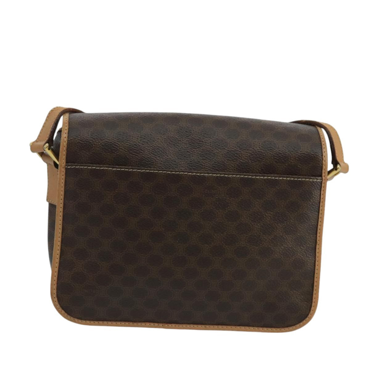 Celine Vintage Macadam Circle Logo Shoulder Bag Canvas And Leather Brown Canvas Shoulder Bag Bag
