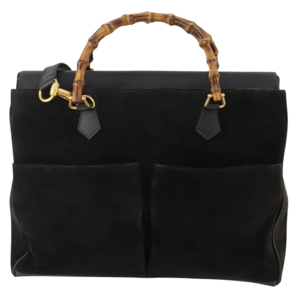 Gucci Vintage Diana Bamboo Top Handle Tote Ostrich Black Suede Tote Bag Bag (Pre-Owned)