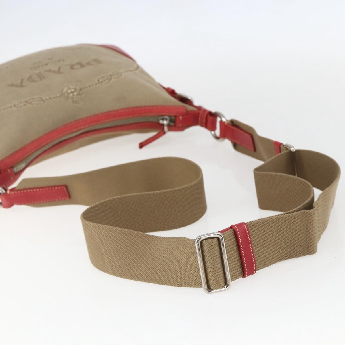 Prada Logo Zip Crossbody Bag Canvas Beige Canvas Shoulder Bag Bag
