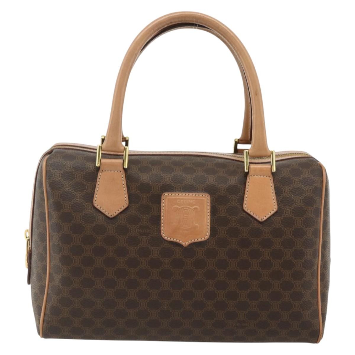 Celine Vintage Macadam Boston Bag Canvas And Leather Brown Canvas Handbag