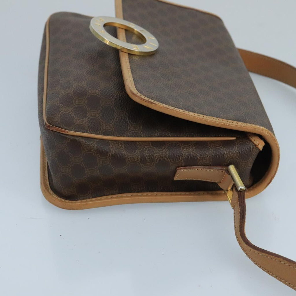 Celine Vintage Macadam Circle Logo Shoulder Bag Canvas And Leather Brown Canvas Shoulder Bag Bag