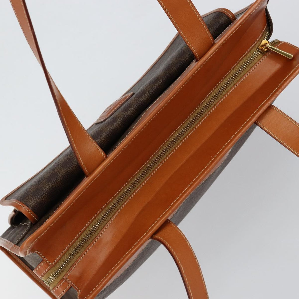 Celine Vintage Macadam Tote Bag Canvas And Leather Brown Canvas Tote Bag Bag