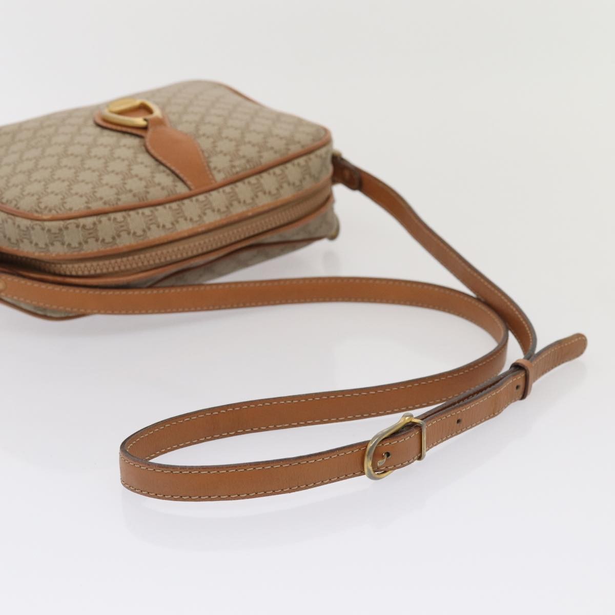 Celine Vintage Macadam Shoulder Bag Canvas And Leather Beige Canvas Shoulder Bag Bag