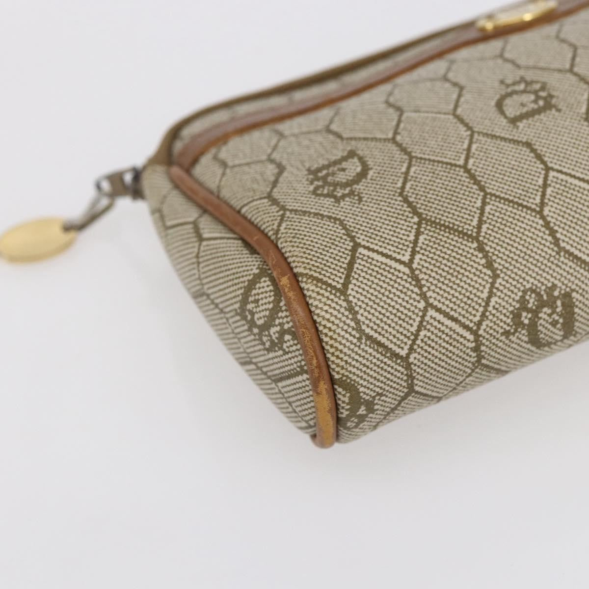 Christian Dior Vintage Honeycomb Zip Pouch Canvas And Leather Beige Canvas Clutche & Pouche Bag (Pre-Owned)