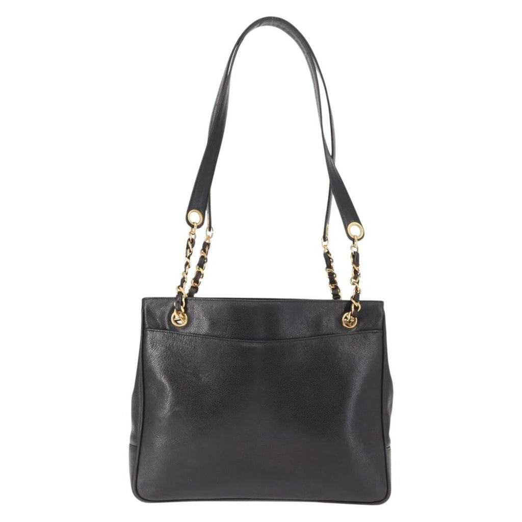 Chanel Vintage Cc Chain Tote Caviar Black Leather Tote Bag Bag