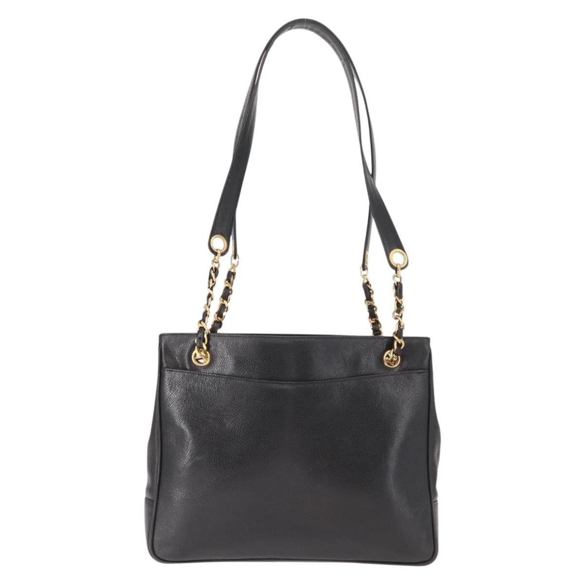 Chanel Vintage Cc Chain Tote Caviar Black Leather Tote Bag Bag