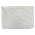 Chanel O Case Clutch Quilted Perforated Lambskin Silver Leather Clutche & Pouche Bag