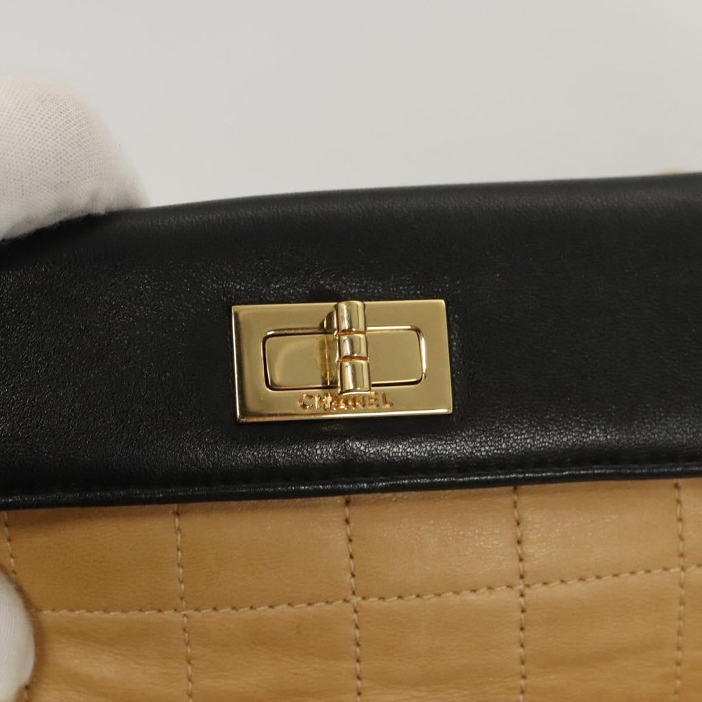 Chanel Chocolate Bar Cc Handbag Quilted Lambskin Beige Leather Handbag