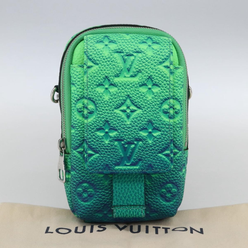 Louis Vuitton Double Phone Pouch Nm Monogram Shadow Leather Green Leather Clutche & Pouche Bag