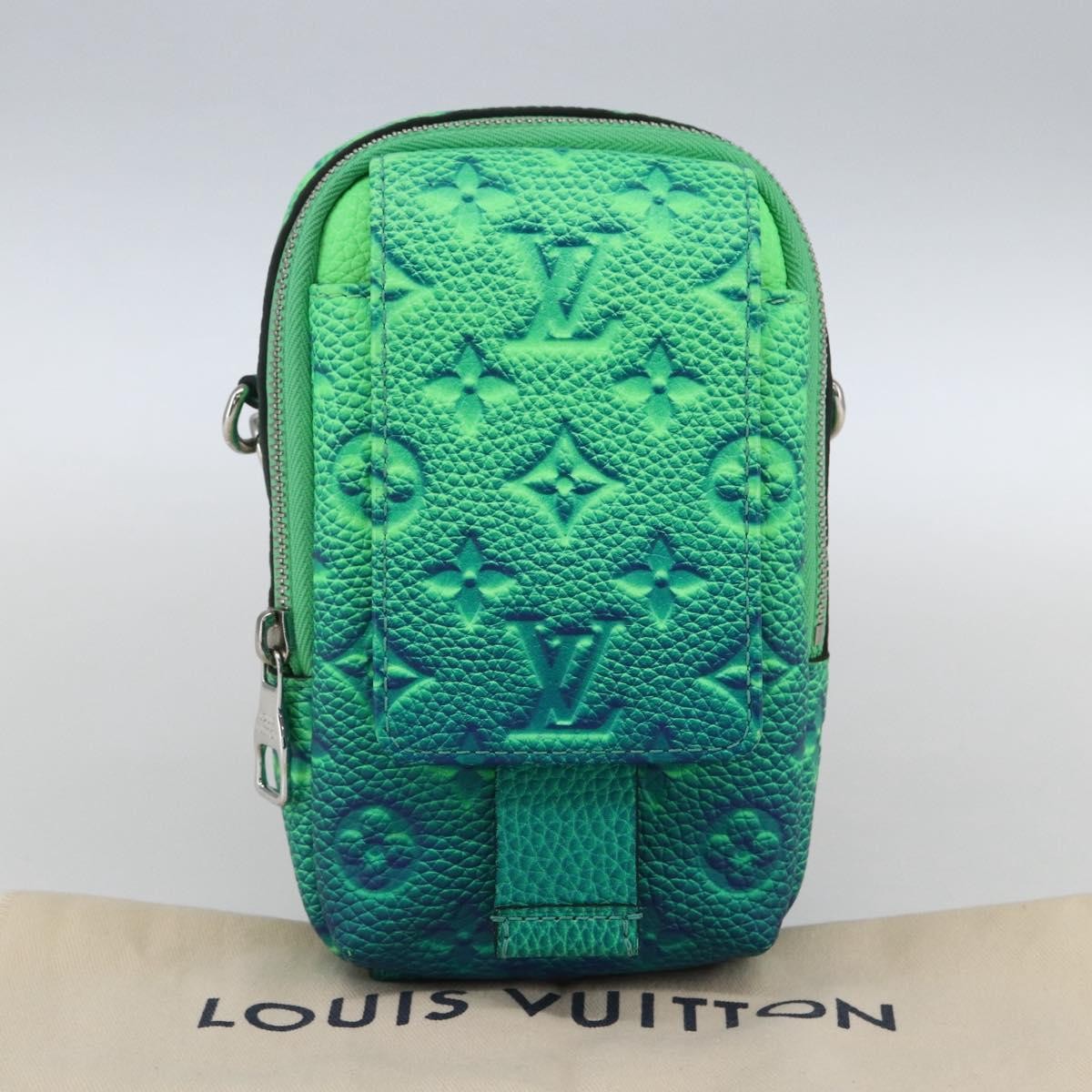 Louis Vuitton Double Phone Pouch Nm Monogram Shadow Leather Green Leather Clutche & Pouche Bag