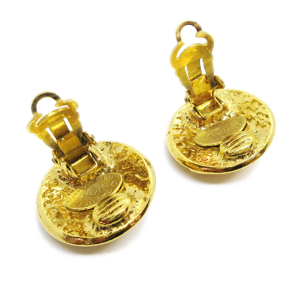 Chanel Vintage Cc Round Clip-On Earrings Metal Gold Gold_Plated Earrings Jewelry