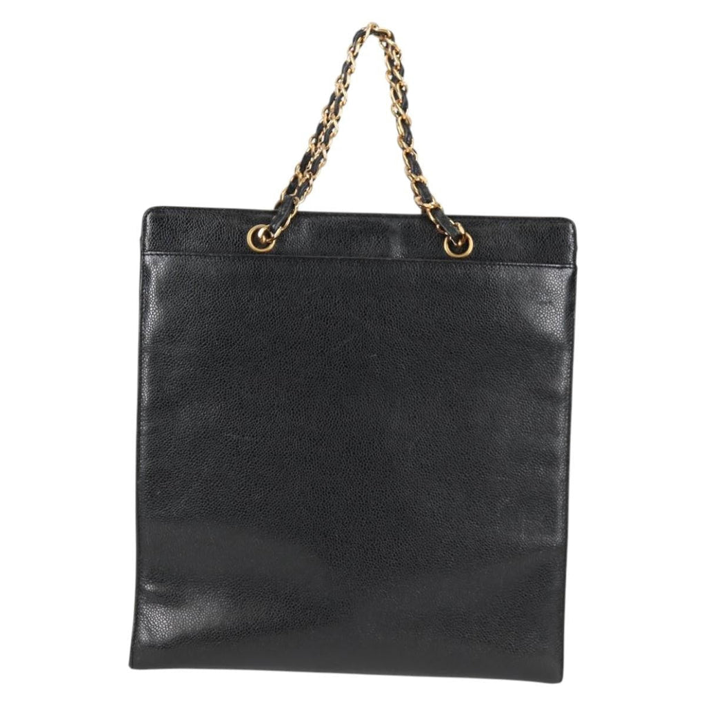 Chanel Vintage Cc Lock Pocket Chain Tote Caviar Black Leather Tote Bag Bag