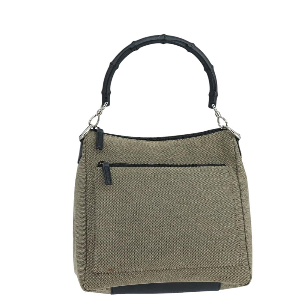 Gucci Vintage Bamboo Shoulder Bag Canvas Beige Canvas Shoulder Bag Bag (Pre-Owned)