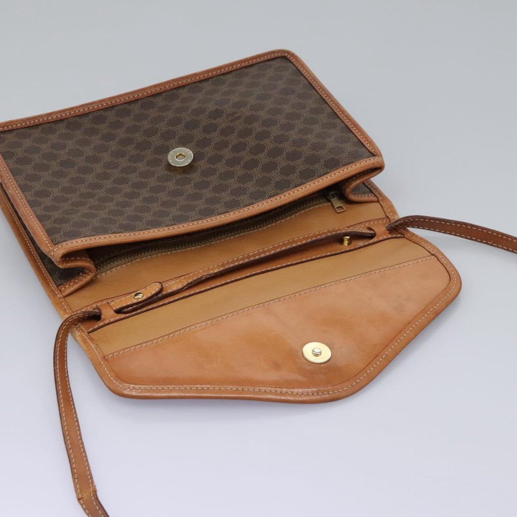 Celine Vintage Macadam Circle Logo Shoulder Bag Canvas And Leather Brown Canvas Shoulder Bag Bag