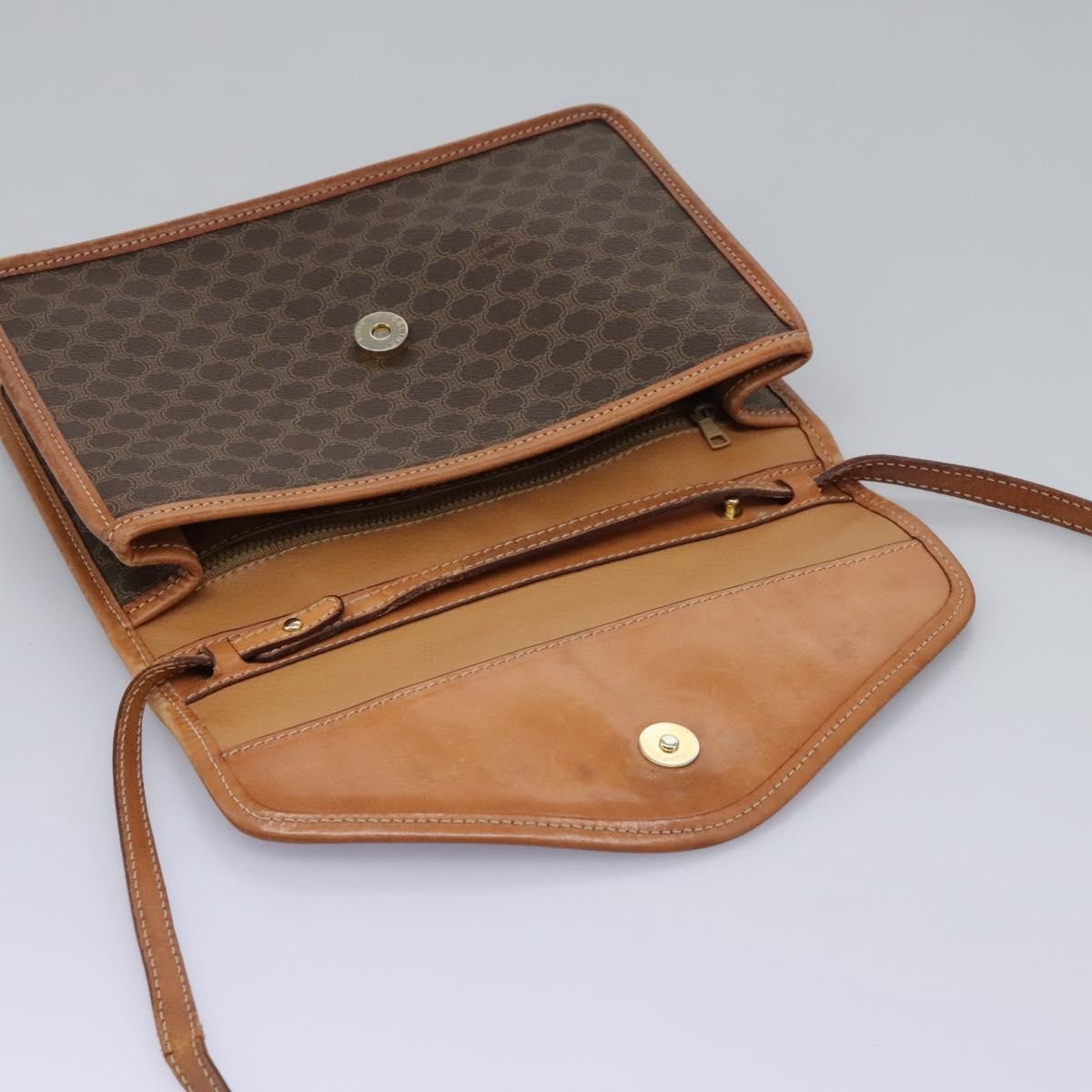 Celine Vintage Macadam Circle Logo Shoulder Bag Canvas And Leather Brown Canvas Shoulder Bag Bag