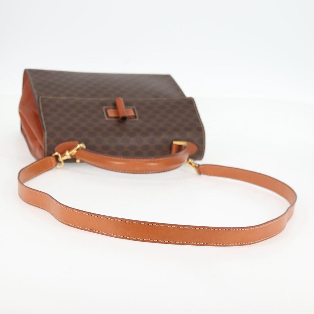Celine Vintage Convertible Top Handle Bag Macadam Coated Canvas Brown Canvas Bag