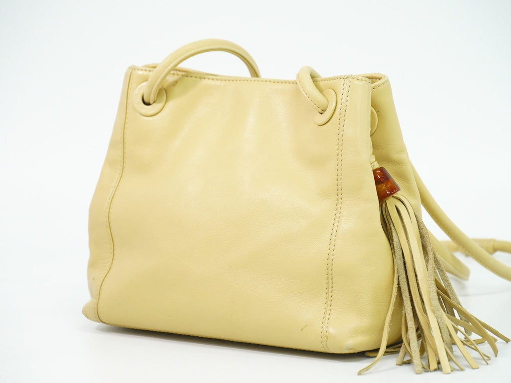 Chanel Vintage Cc Tassel Shoulder Bag Lambskin Beige Leather Shoulder Bag Bag