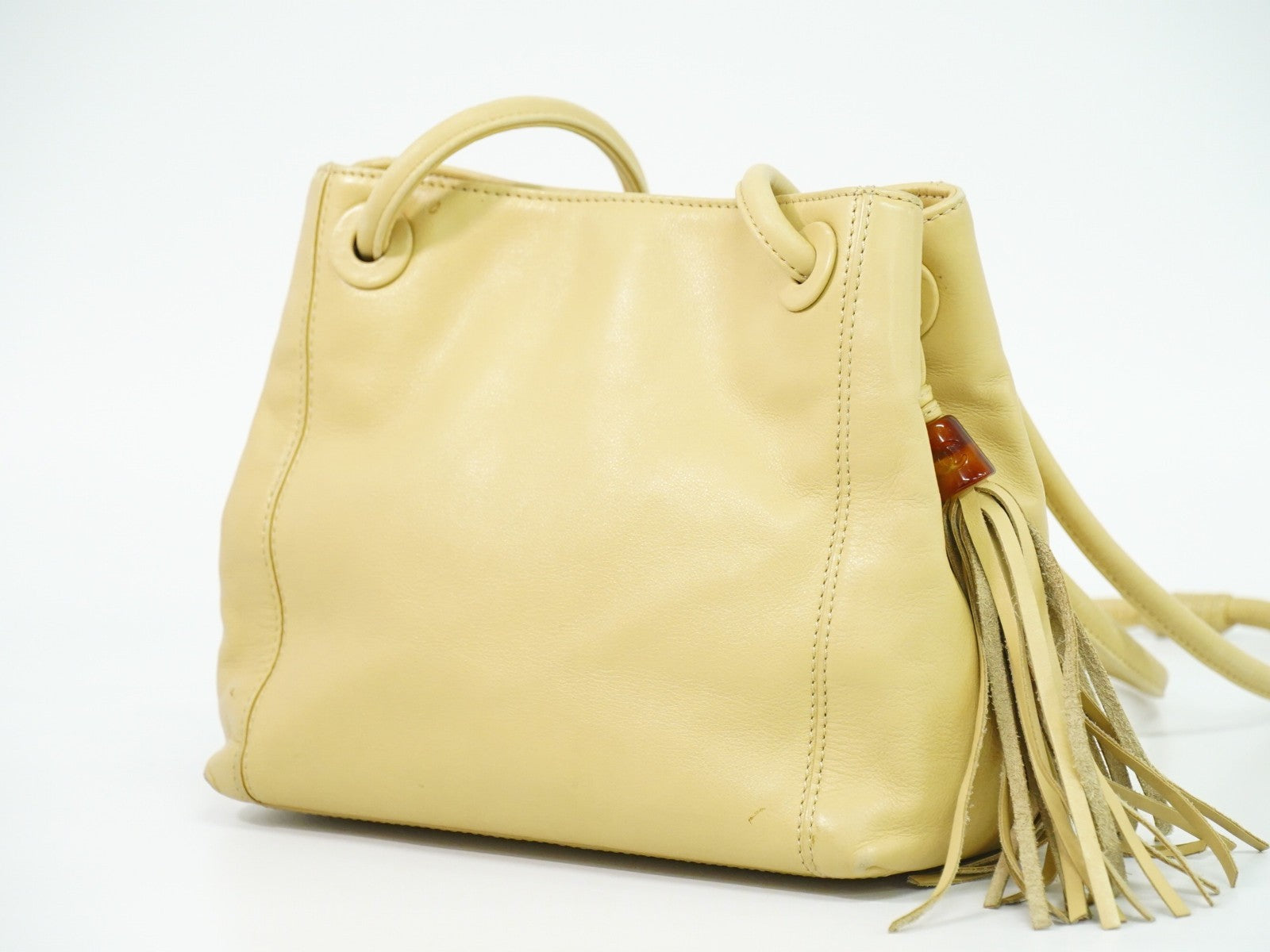 Chanel Vintage Cc Tassel Shoulder Bag Lambskin Beige Leather Shoulder Bag Bag