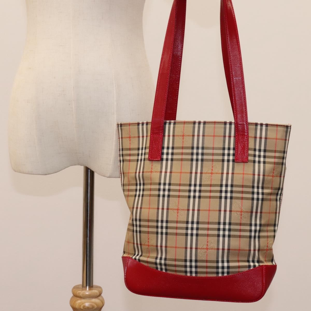 Burberry Nova Check Tote Canvas Check Pattern Beige Canvas Tote Bag