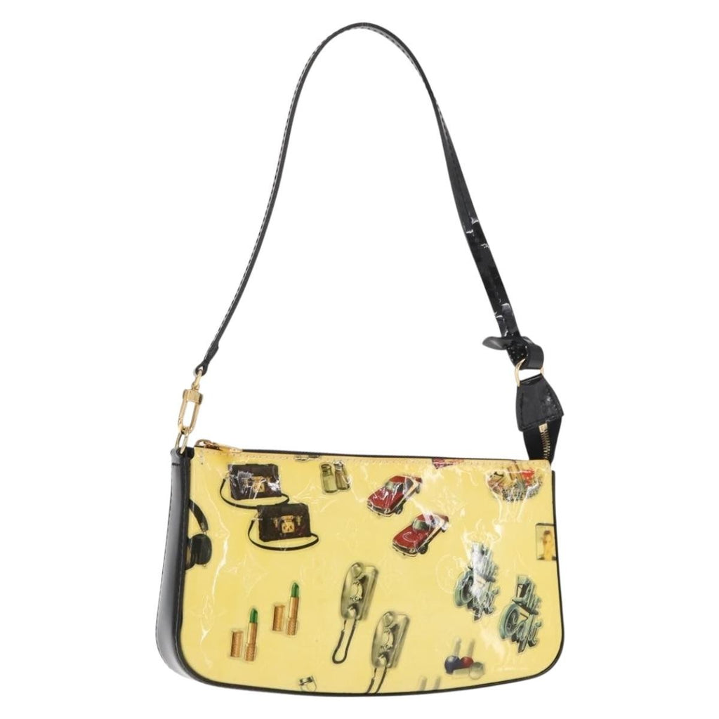Louis Vuitton Pochette Accessoires Nm Limited Edition Stickers Monogram Vernis Yellow Patent_Leather Clutche & Pouche Bag