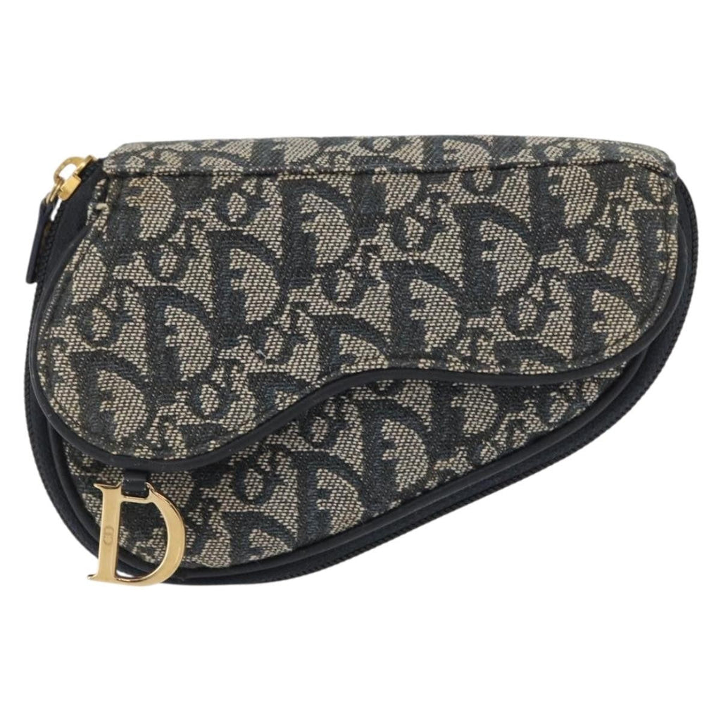 Christian Dior Saddle Zip Pouch Diorissimo Canvas Navy Canvas Clutche & Pouche Bag (Pre-Owned)