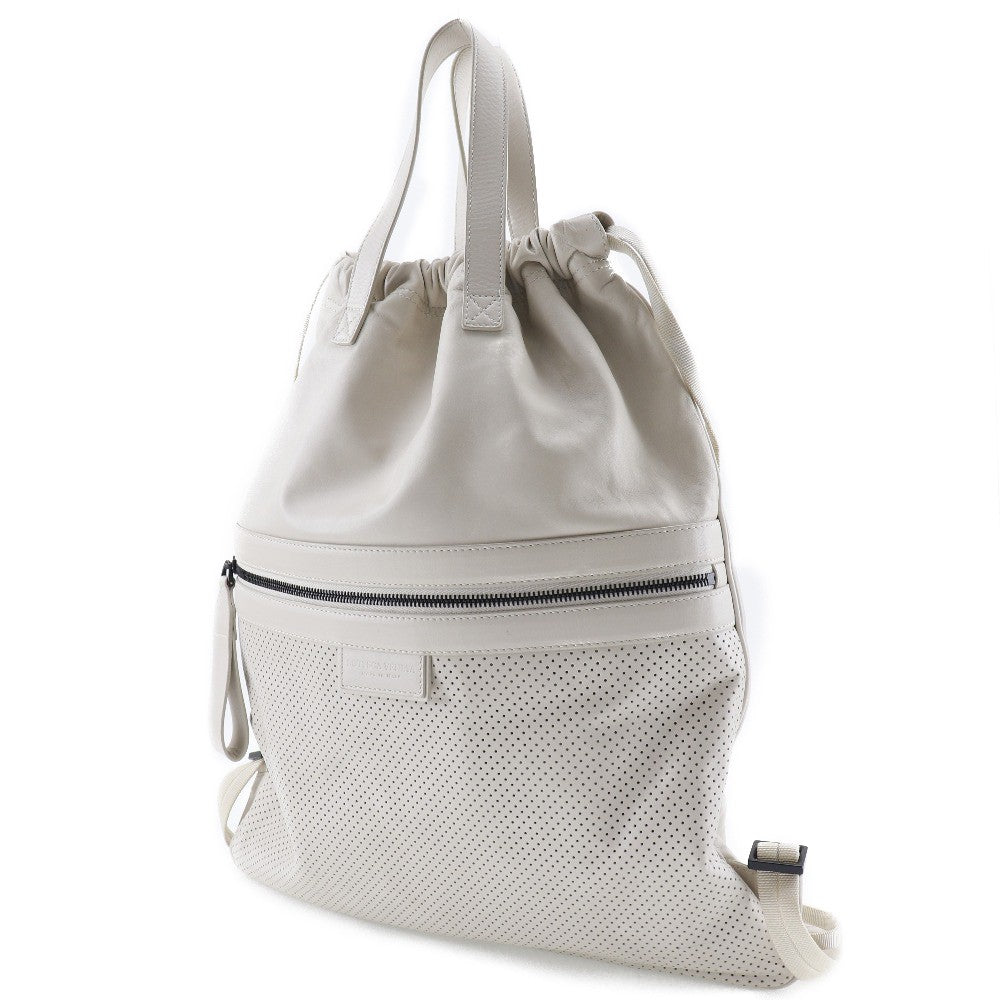 Bottega Veneta Drawstring Backpack Perforated Leather Beige Calfskin Backpack Bag