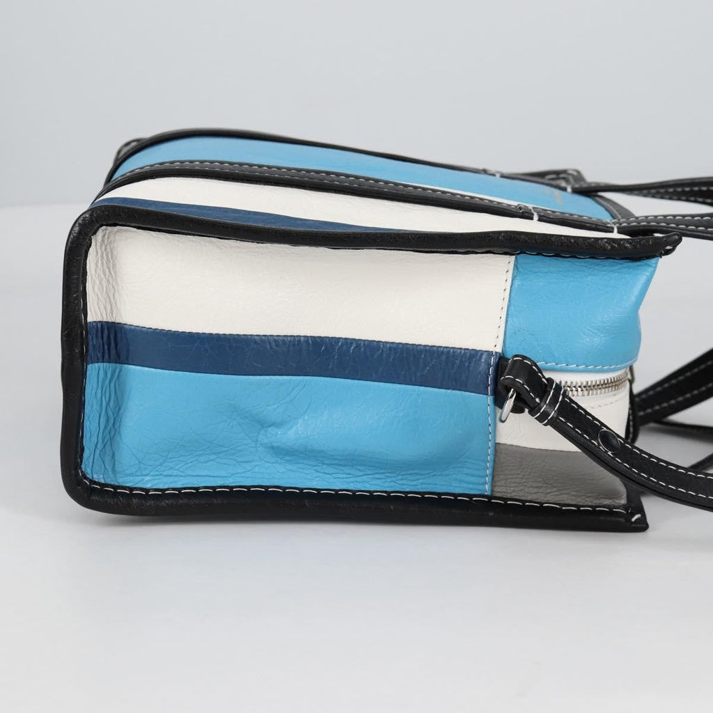Balenciaga Bazar Convertible Tote Striped Leather Blue Leather Tote Bag