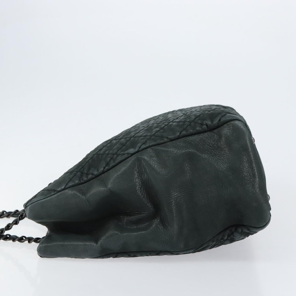 Chanel Cc Charm Tote Quilted Iridescent Calfskin Green Leather Tote Bag Bag