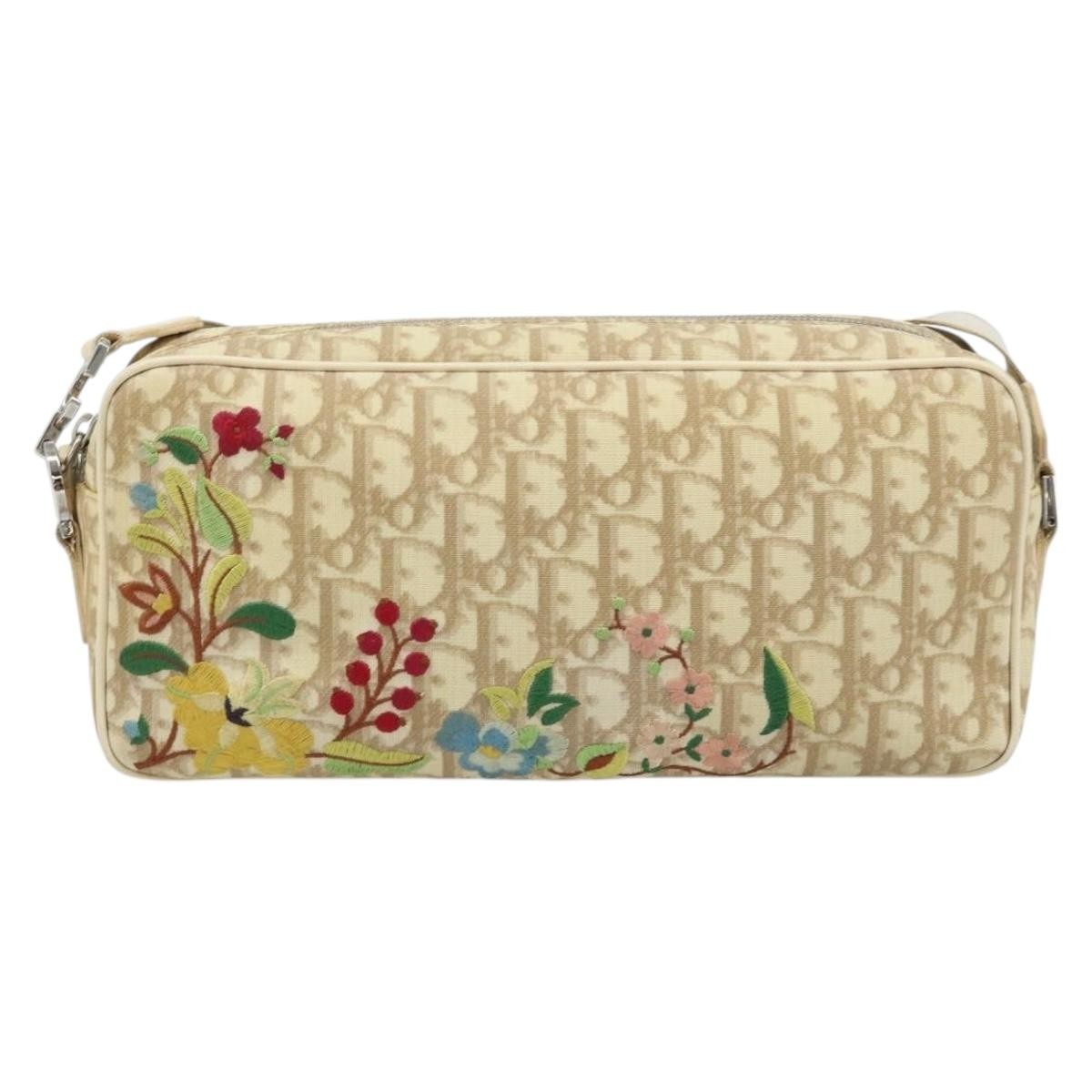 Christian Dior Vintage Crossbody Bag Embroidered Diorissimo Canvas Beige Canvas Shoulder Bag Bag (Pre-Owned)