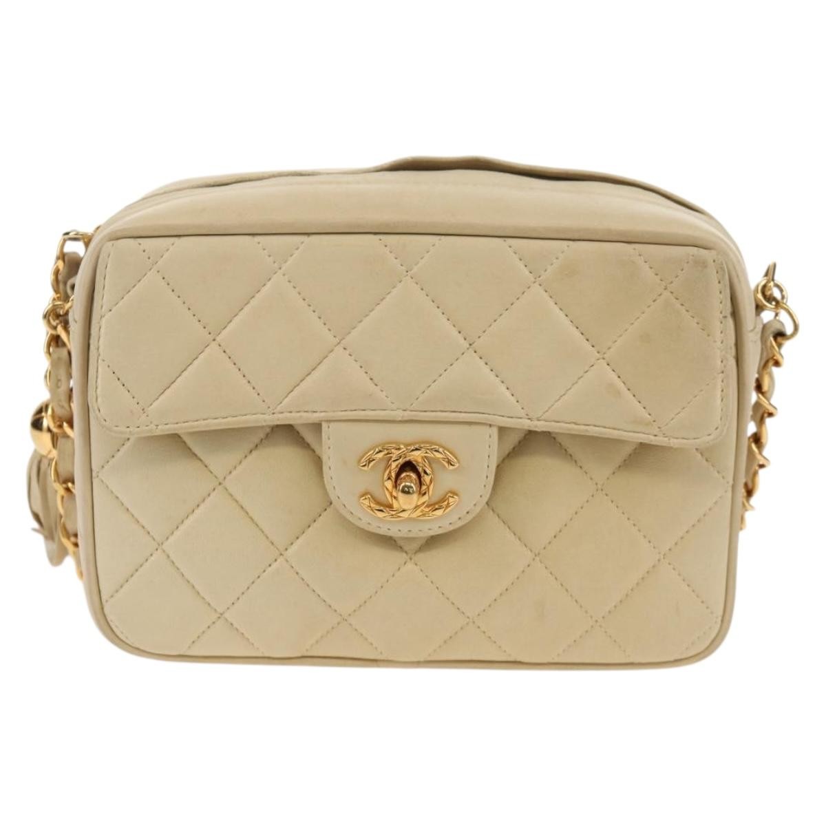 Chanel Chain Flap Shoulder Bag Quilted Lambskin Beige Leather Shoulder Bag Bag