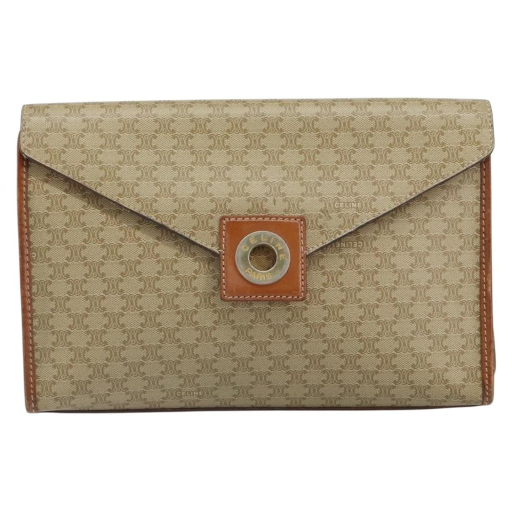 Celine Circle Logo Macadam Pouch Canvas And Leather Beige Canvas Clutche & Pouche Bag