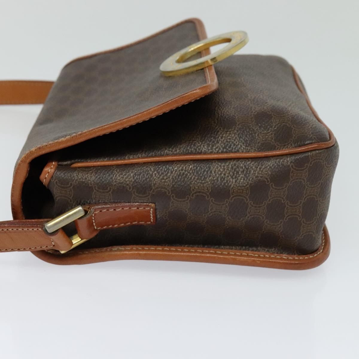 Celine Vintage Macadam Circle Logo Shoulder Bag Canvas And Leather Brown Canvas Shoulder Bag Bag