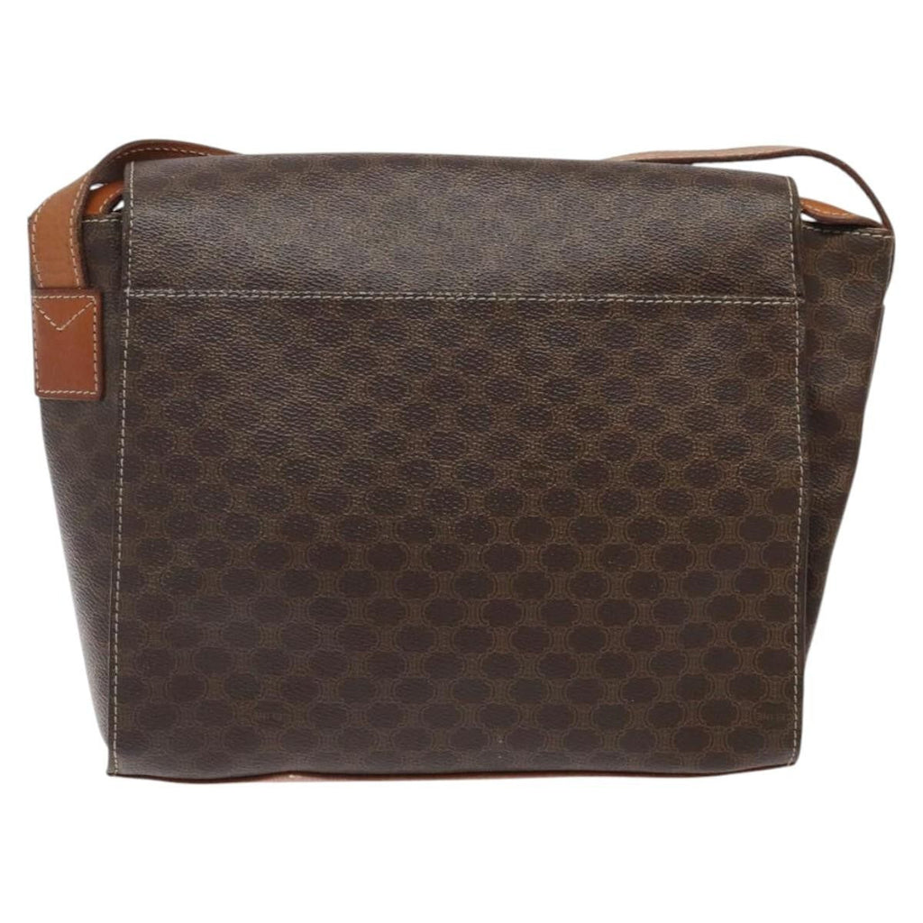 Celine Vintage Macadam Circle Logo Shoulder Bag Canvas And Leather Brown Canvas Shoulder Bag Bag
