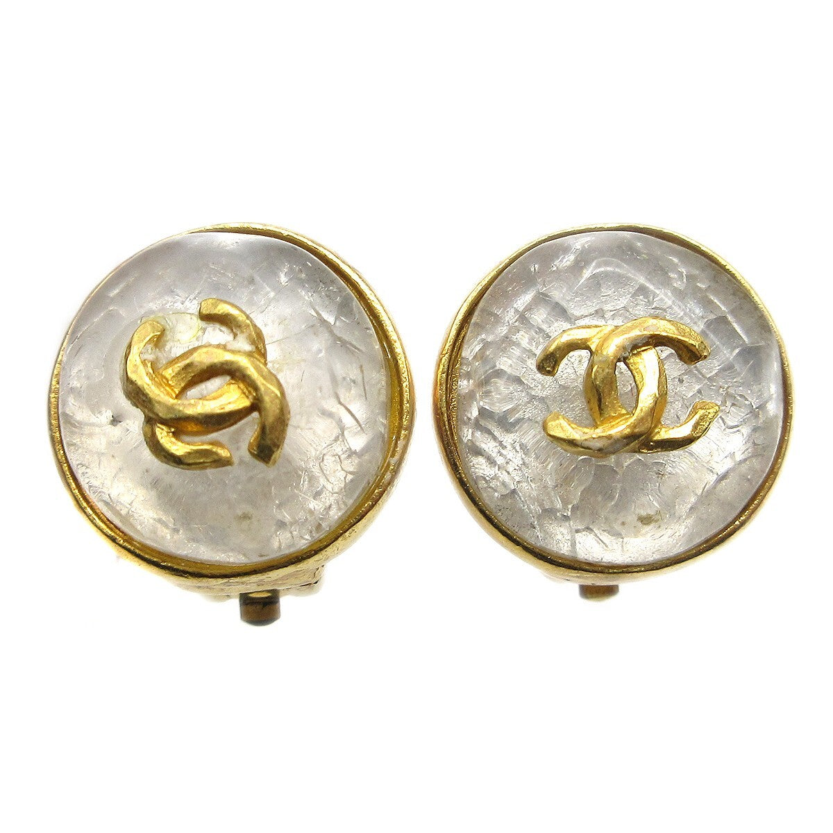 Chanel Vintage Cc Round Button Clip-On Earrings Metal Gold Gold_Plated Earrings Jewelry