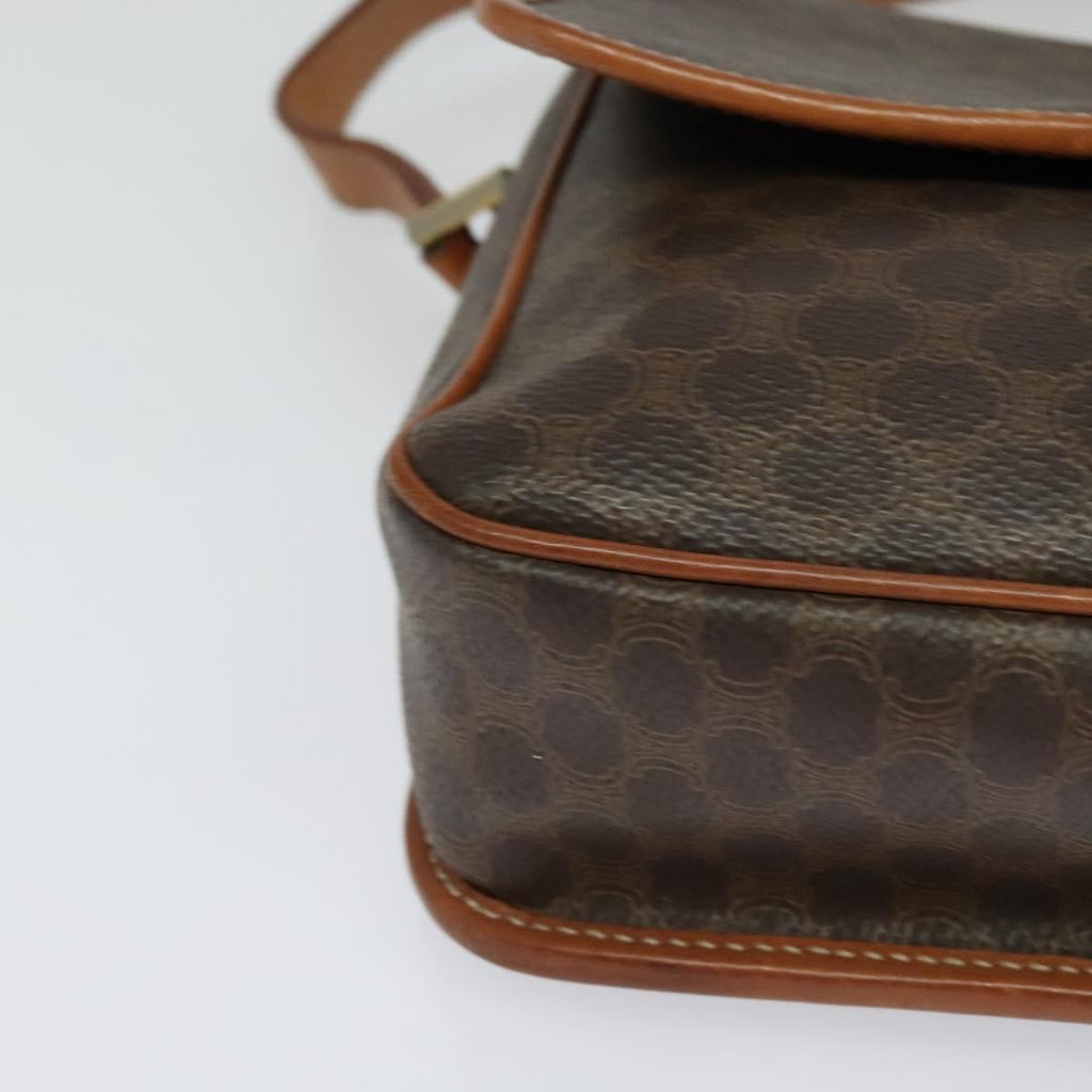 Celine Vintage Macadam Circle Logo Shoulder Bag Canvas And Leather Brown Canvas Shoulder Bag Bag