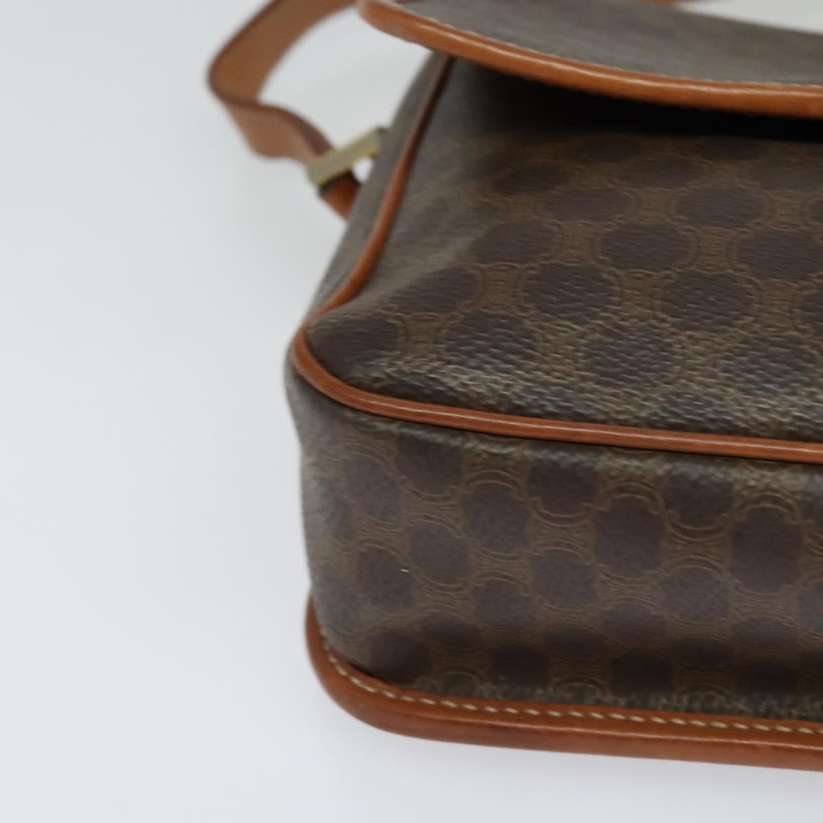 Celine Vintage Macadam Circle Logo Shoulder Bag Canvas And Leather Brown Canvas Shoulder Bag Bag