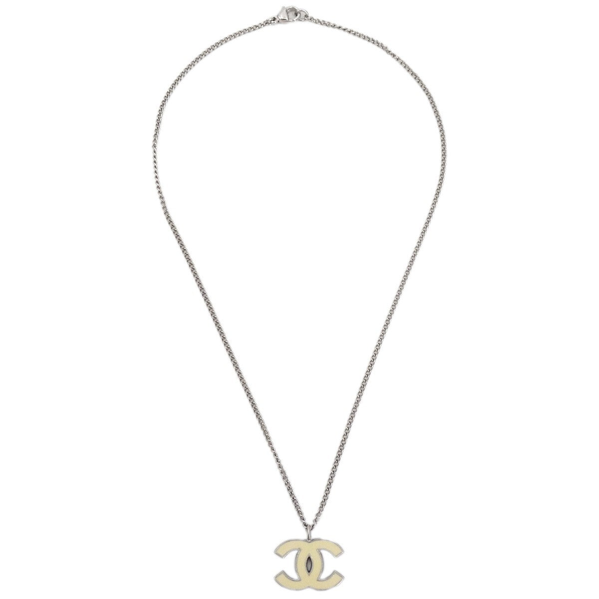 Chanel Cc Logo Pendant Necklace Metal Silver Silver_Plated Necklace Jewelry