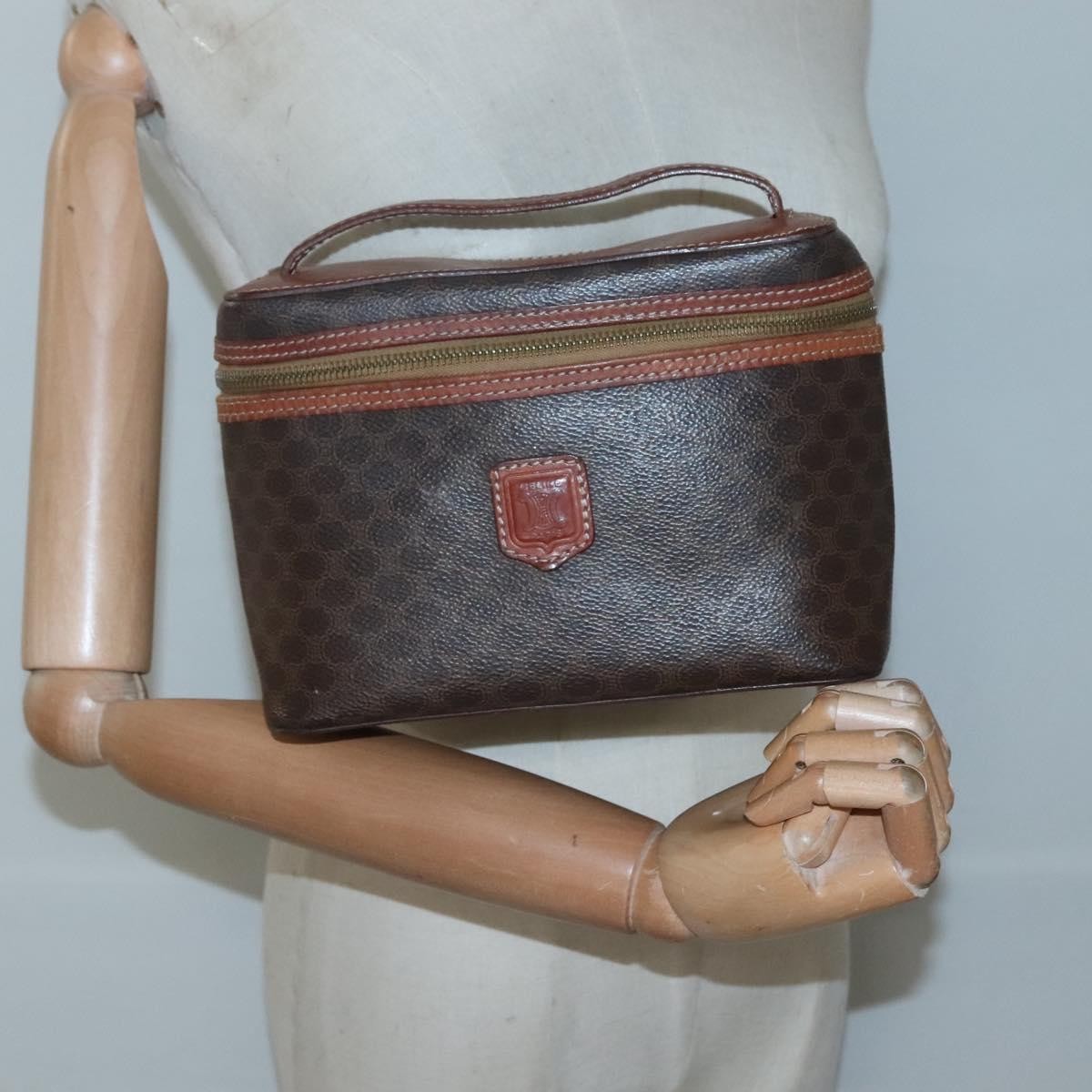 Celine Macadam Vanity Bag Canvas Brown Pvc Bag
