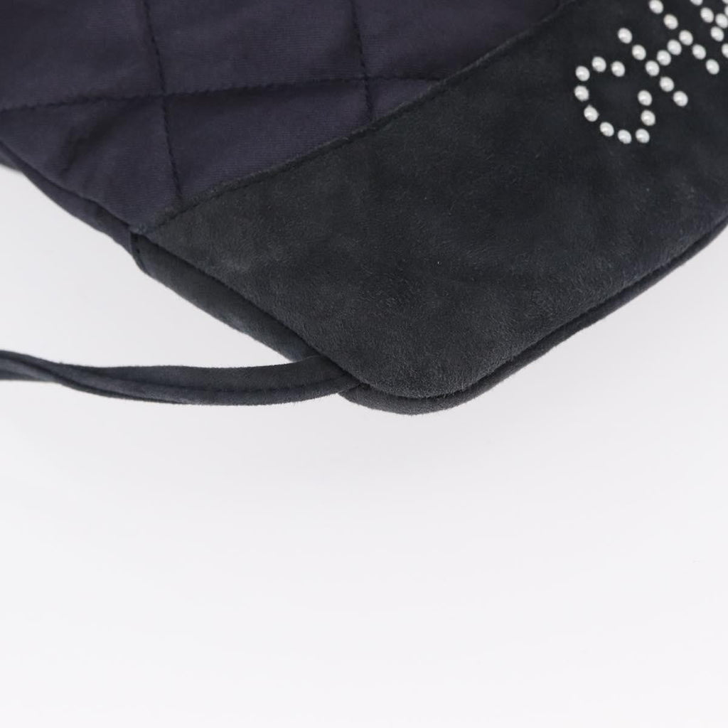 Chanel Vintage Drawstring Backpack Quilted Satin With Suede Navy Satin Backpack Bag