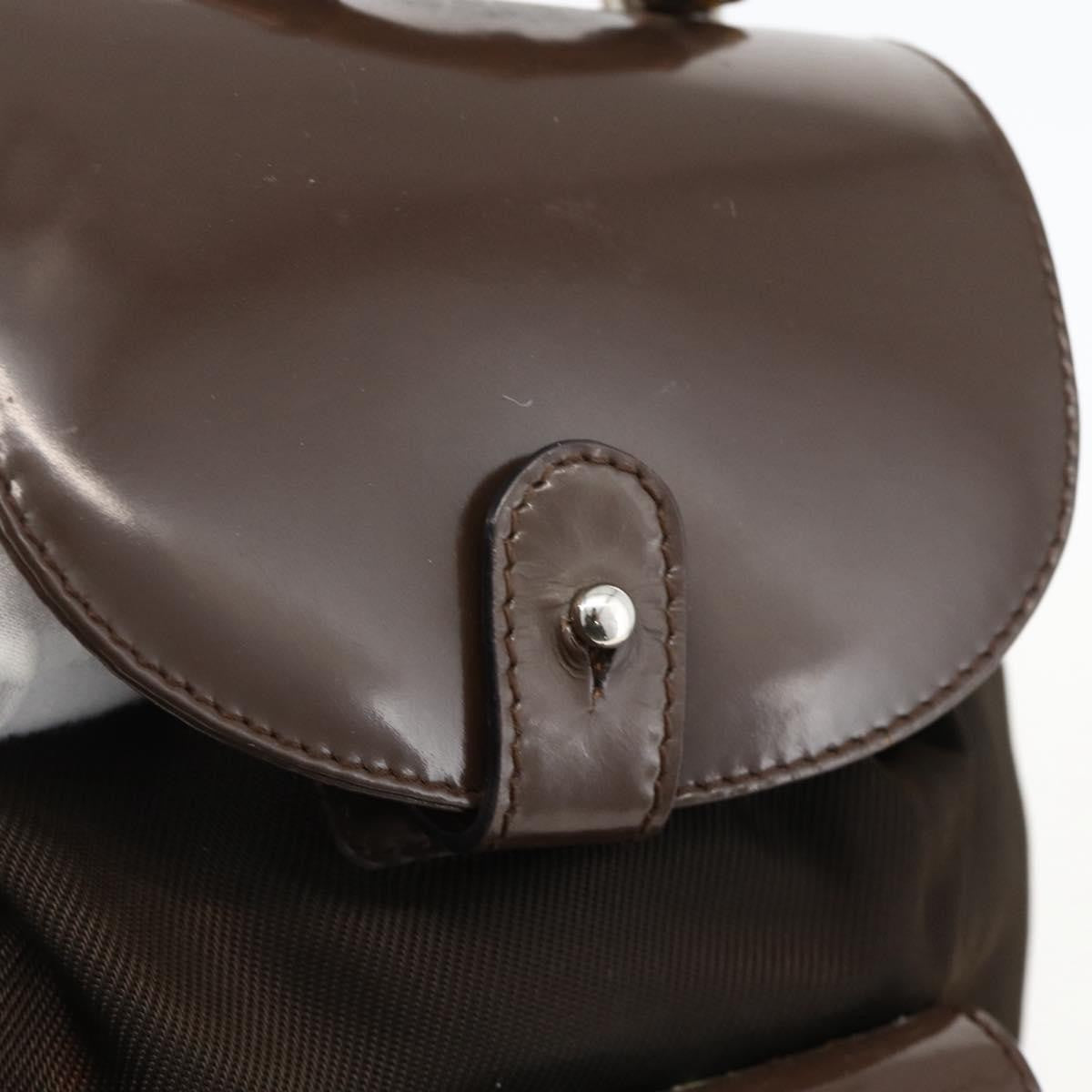 Gucci Vintage Bamboo Backpack Nylon And Patent Leather Brown Nylon Backpack Bag (Pre-Owned)