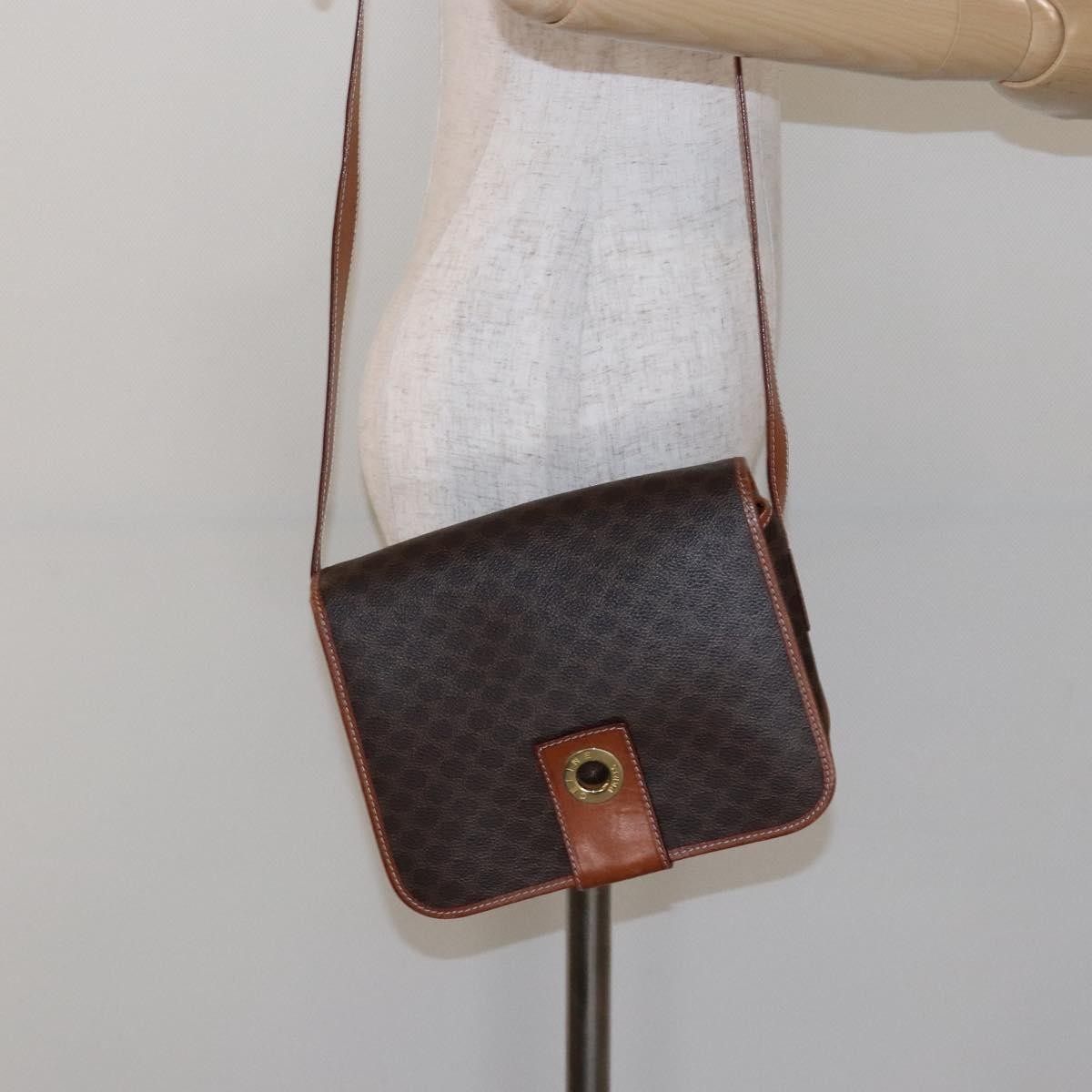 Celine Macadam Shoulder Bag Pvc Leather Brown Canvas Bag