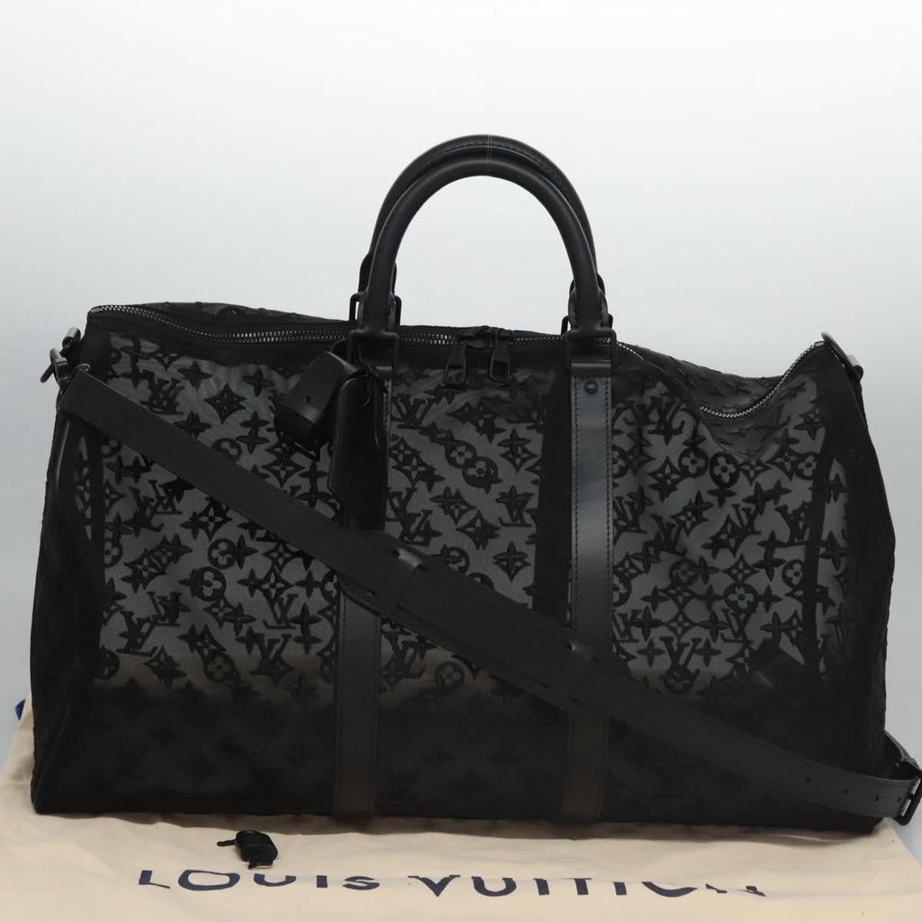 Louis Vuitton Keepall Bandouliere Bag Monogram See Through Mesh Black Nylon Travel Bag