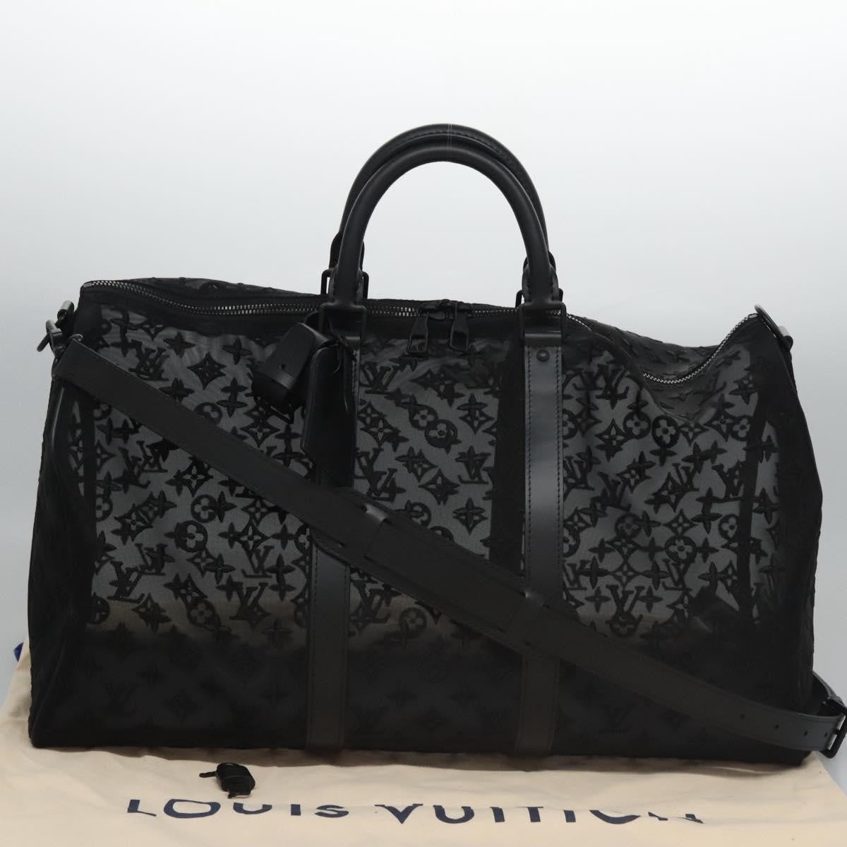 Louis Vuitton Keepall Bandouliere Bag Monogram See Through Mesh Black Nylon Travel Bag