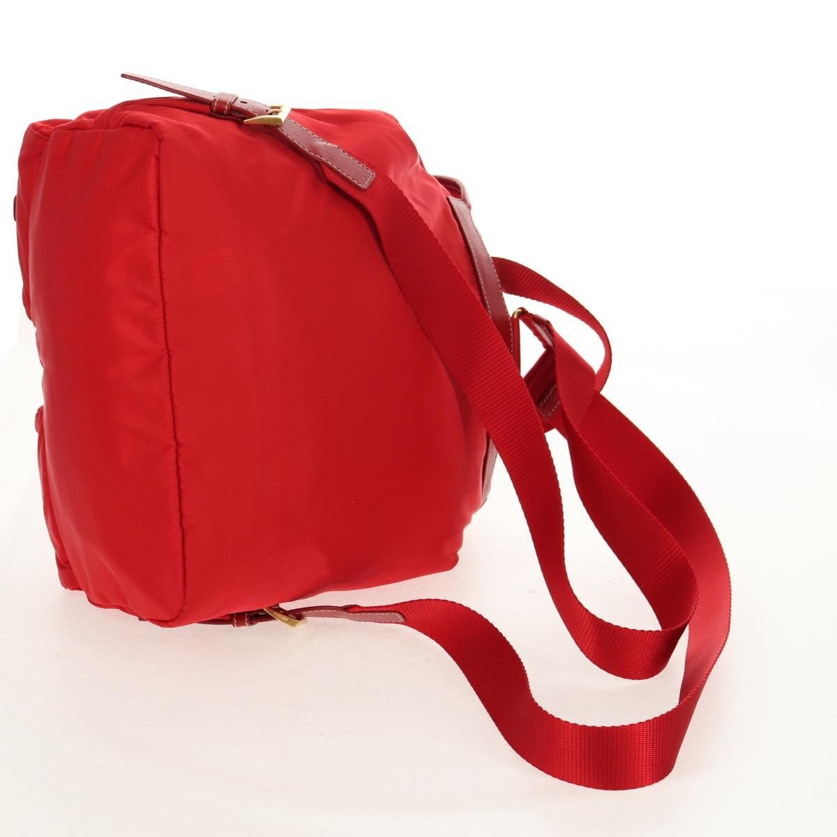 Prada Vela Double Front Pocket Backpack Tessuto With Saffiano Leather Red Nylon Backpack Bag