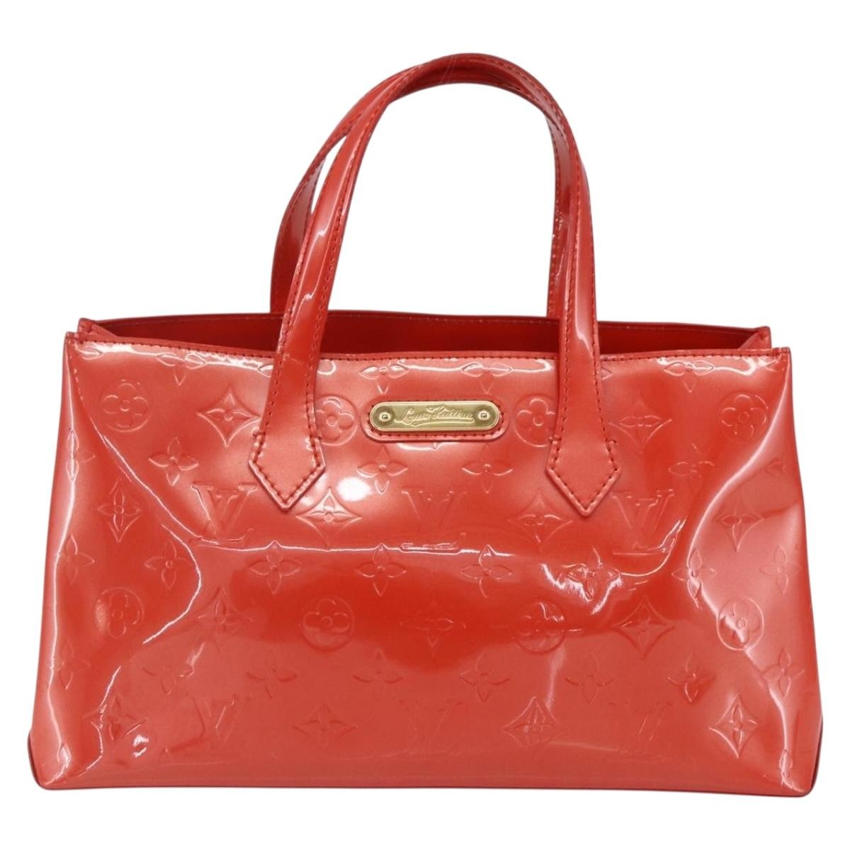 Louis Vuitton Wilshire Handbag Monogram Vernis Orange Patent_Leather Tote Bag