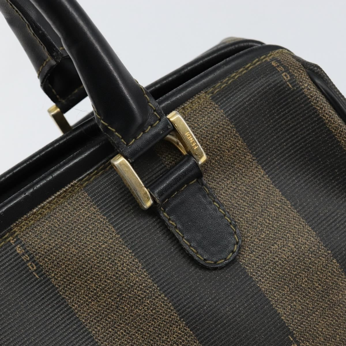 Fendi Vintage Pequin Boston Bag Coated Canvas Black Canvas Bag