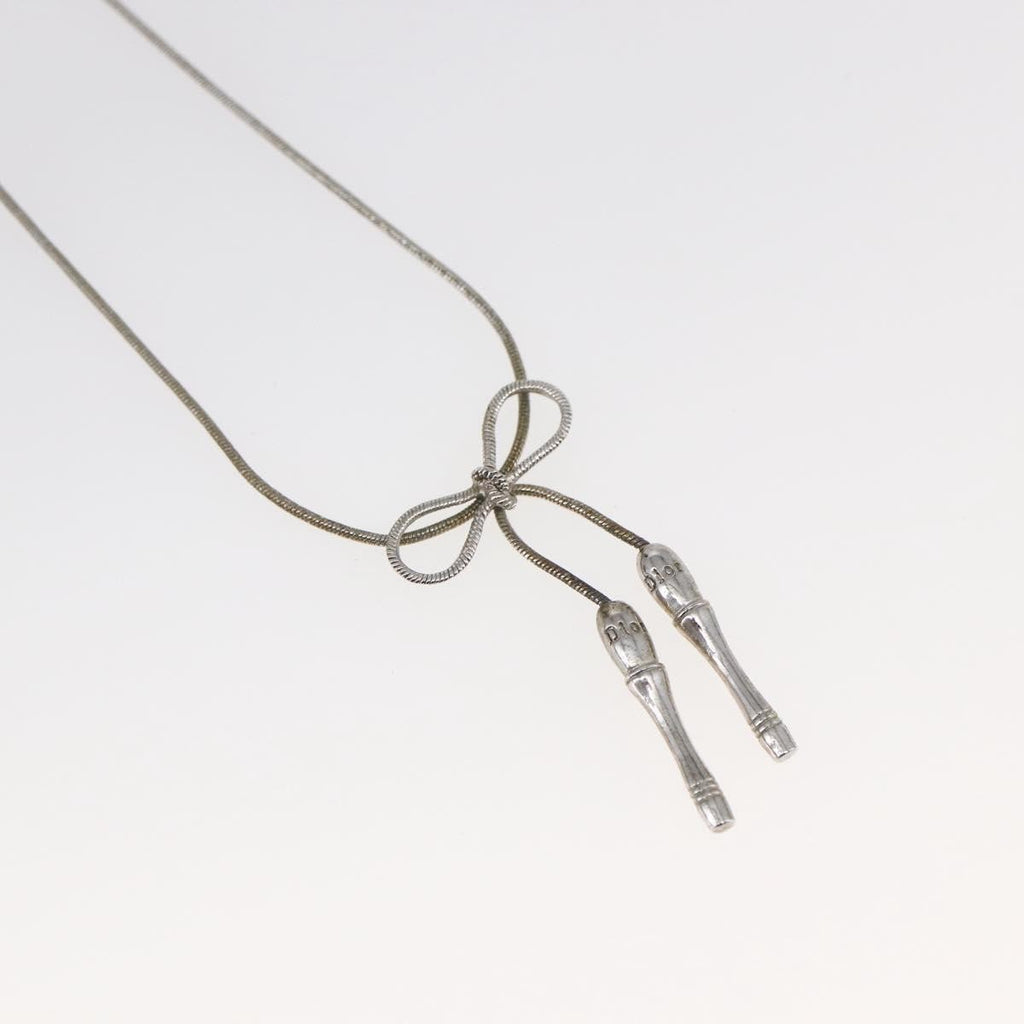 Christian Dior Bow Cd Pendant Necklace Metal With Crystal Silver Metal Jewelry (Pre-Owned)
